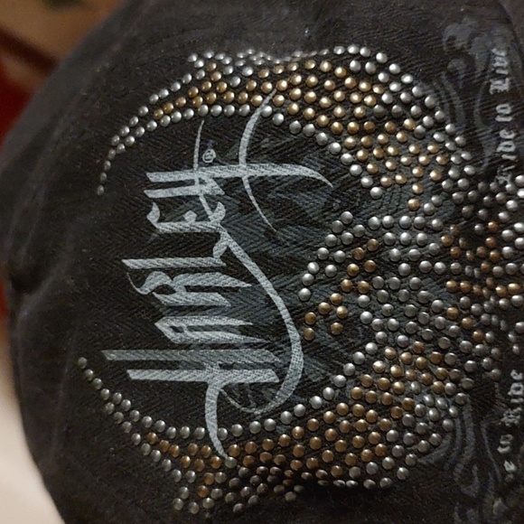 Harley Davidson Ladies Black Cotton Small Brimmed Hat with Embellished Eagle EUC - Picture 3 of 11